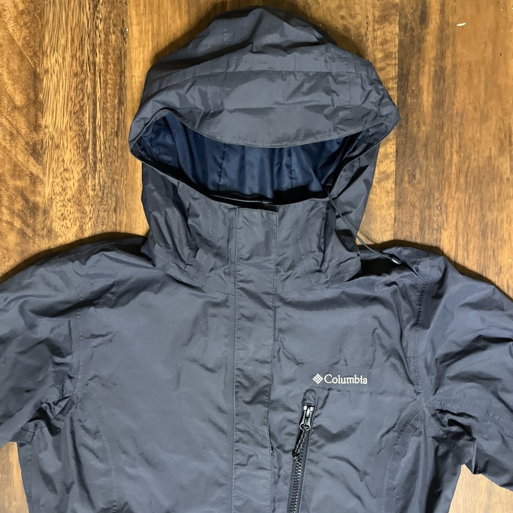 COLUMBIA Watertight Omni-Tech Waterproof Blue Hoodie Rain Jacket Womens M - Picture 2 of 11